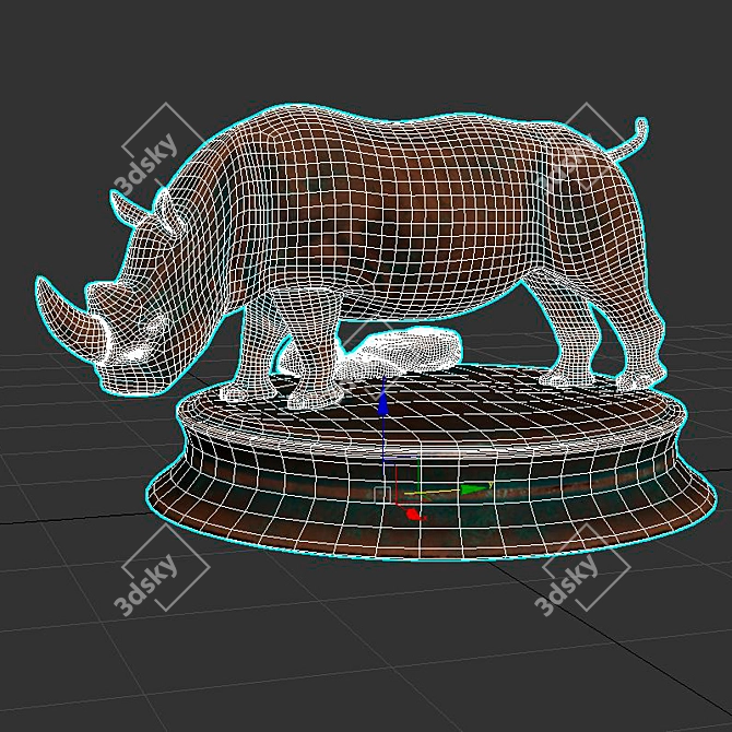 Copper Rhino Sculpture 3D model image 3