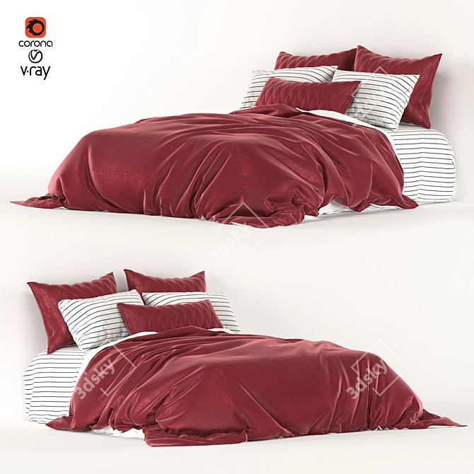 Luxurious Crimson Dream Velvet Bed 3D model image 1