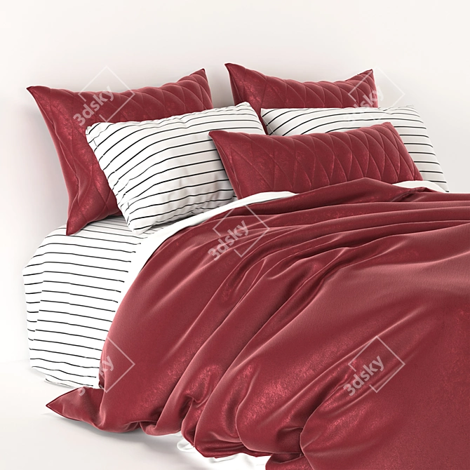 Luxurious Crimson Dream Velvet Bed 3D model image 2