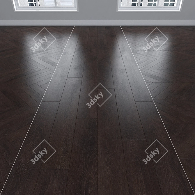 Dark Oak Parquet: Herringbone, Linear, Chevron 3D model image 1