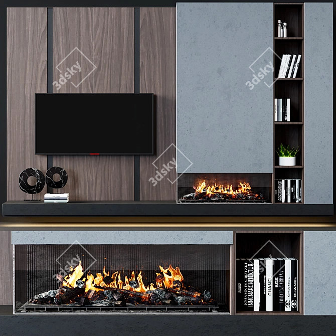 Title: Modern TV Wall with Fireplace 3D model image 1
