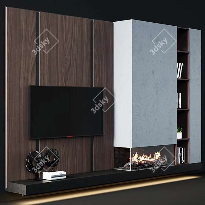 Title: Modern TV Wall with Fireplace 3D model image 2