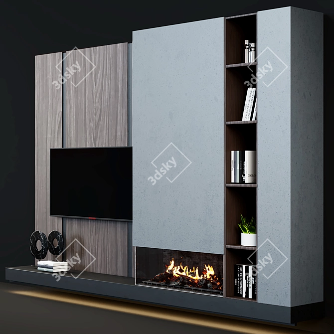 Title: Modern TV Wall with Fireplace 3D model image 3