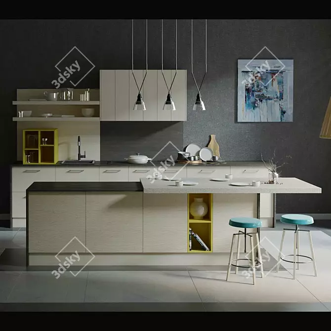Modern Style Arredo3 Round Kitchen 3D model image 12