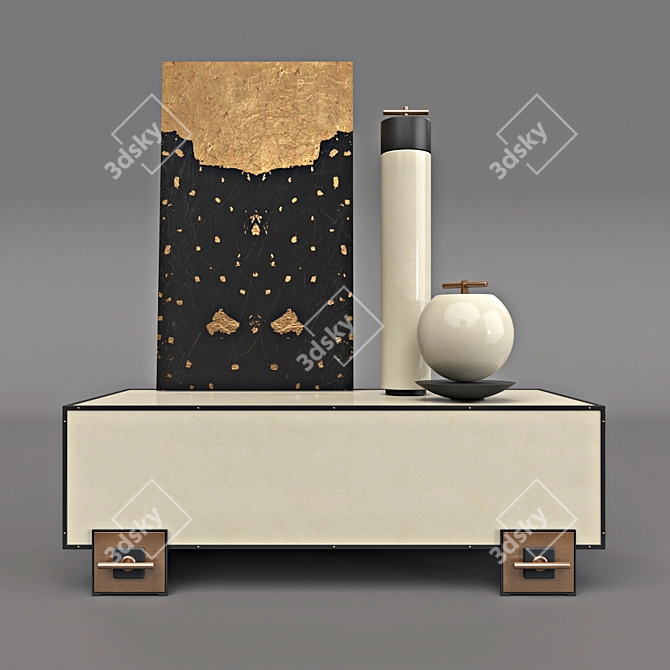 Italian Ivory Lacquered Console with Brass Details 3D model image 1