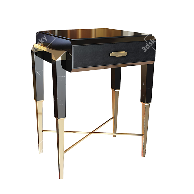 Sleek Brass and Marble Side Table 3D model image 1