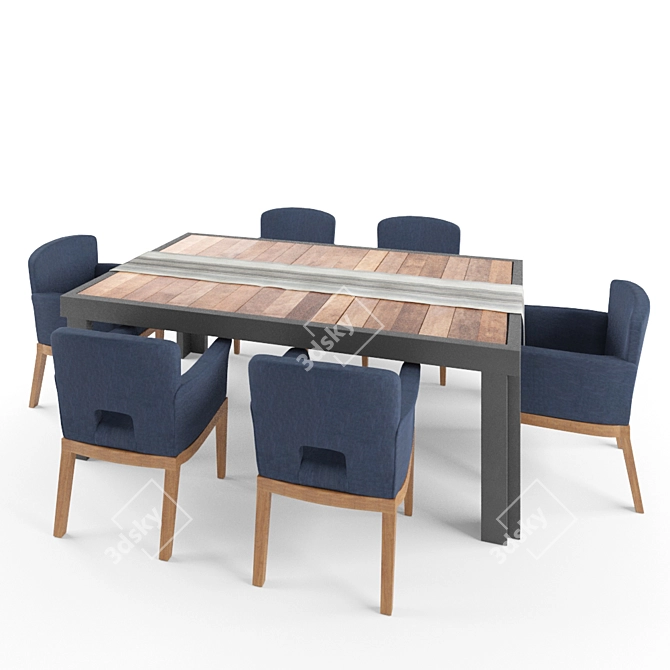 Elegant Oak Dining Table Set 3D model image 2
