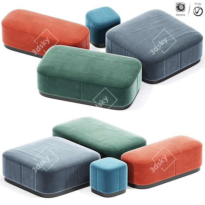 Contemporary Pouf Duo: Versatile and Stylish 3D model image 1