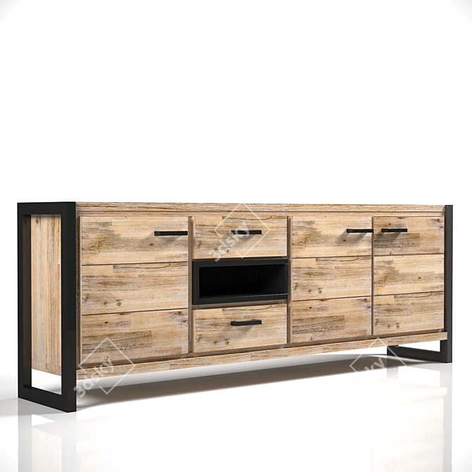 Zara Natural Wood Buffet - 3 Doors, 2 Drawers 3D model image 1
