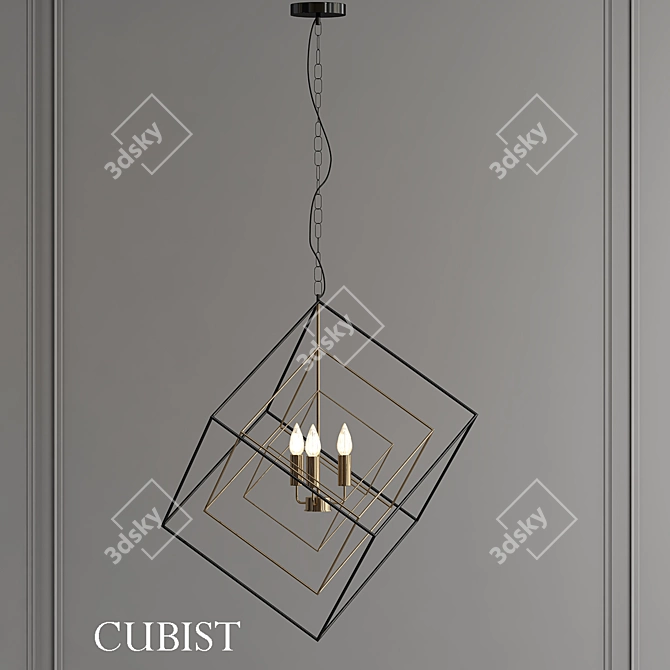 Cubist Pendant Chandelier: Black and Gold 3D model image 1