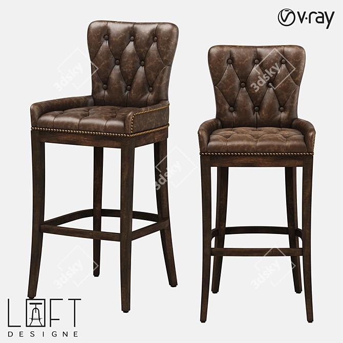 LoftDesigne 3863 Leather and Wood Bar Stool 3D model image 1