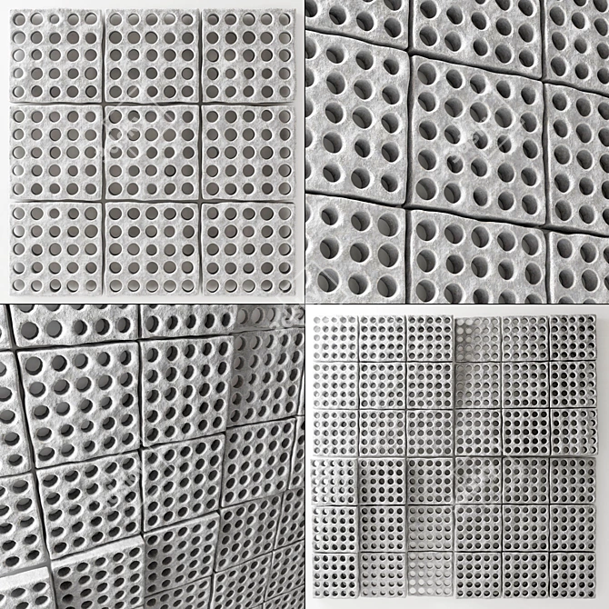 Stone Textured Panel with Multiple Holes 3D model image 1