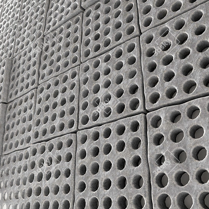 Stone Textured Panel with Multiple Holes 3D model image 2