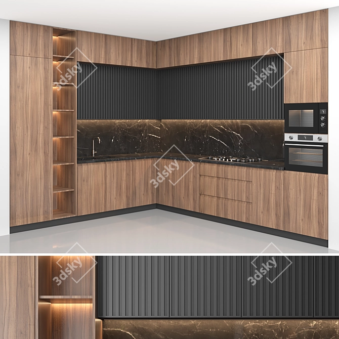 Modern Modifiable Kitchen 3D model image 1