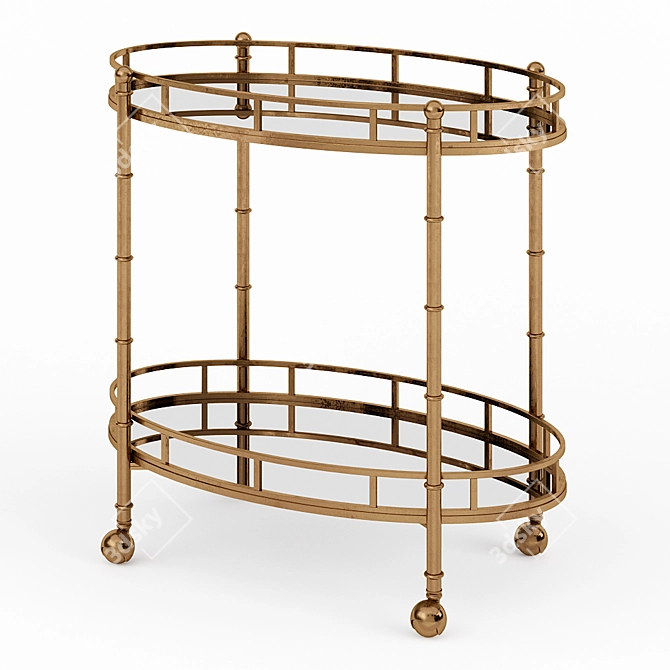 Elegant 2-Tier Mirrored Trolley 3D model image 1