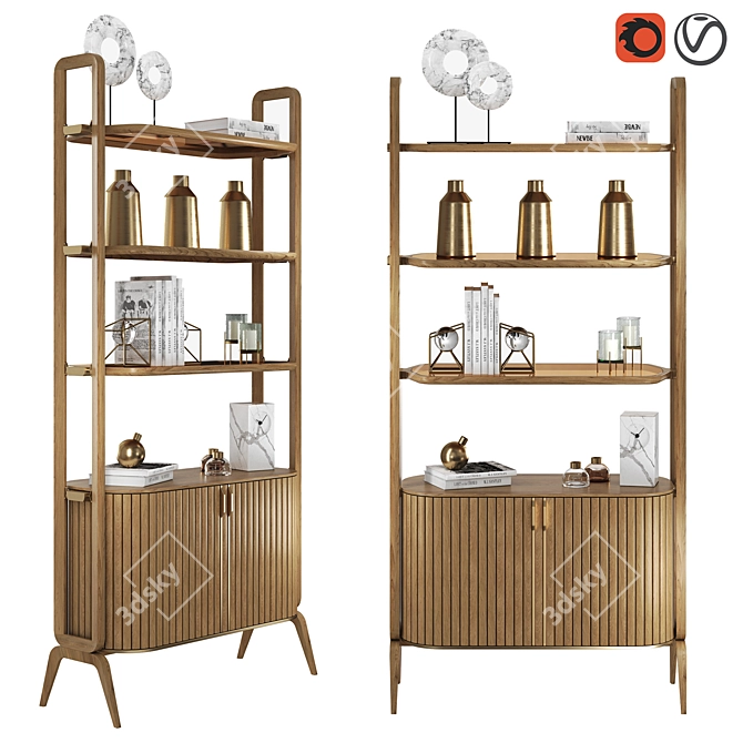 EDEN-ROCK Bookcase: Sleek Design with Bronze Glass Shelves & Wooden Frame 3D model image 1