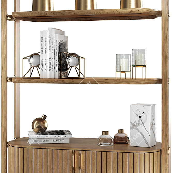 EDEN-ROCK Bookcase: Sleek Design with Bronze Glass Shelves & Wooden Frame 3D model image 2