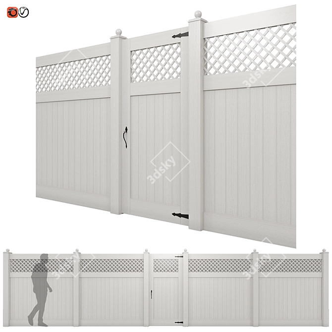 Classic White Fence 180cm 3D model image 1