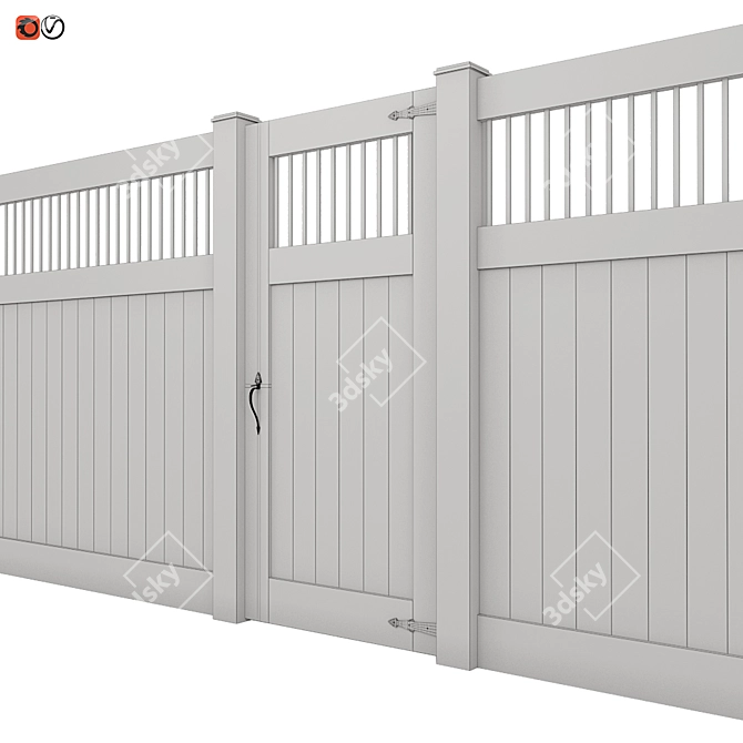 Elegant White Picket Fence 3D model image 2
