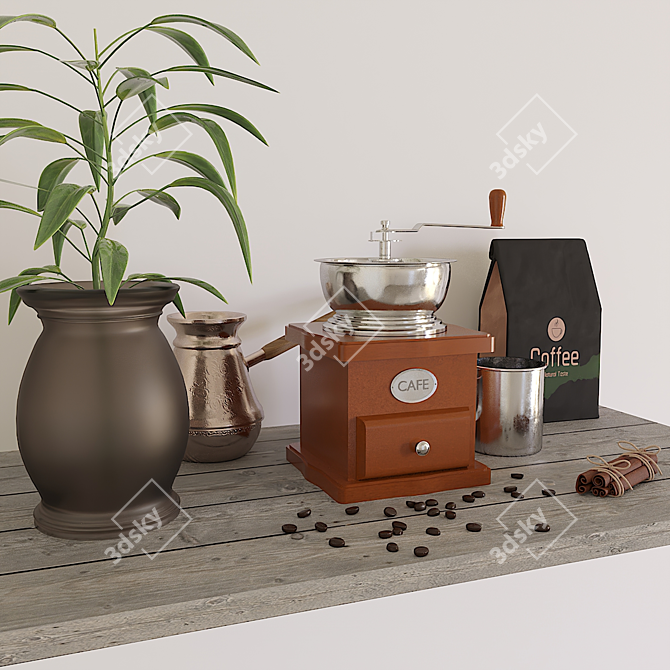 Elegant Coffee Set: 8-Piece Decorative Delight 3D model image 1