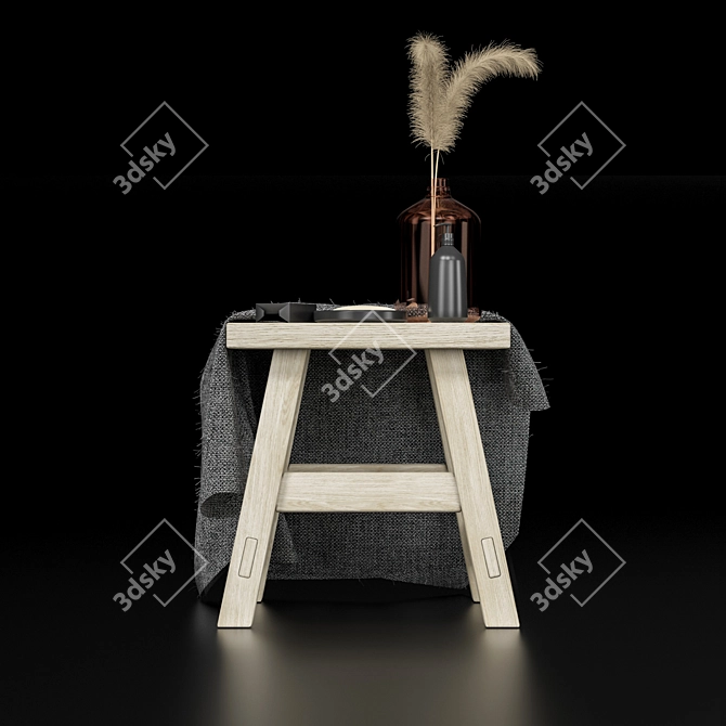 Elegant Wooden Stool 3D model image 2