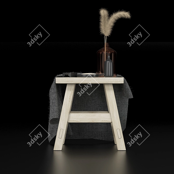 Elegant Wooden Stool 3D model image 7