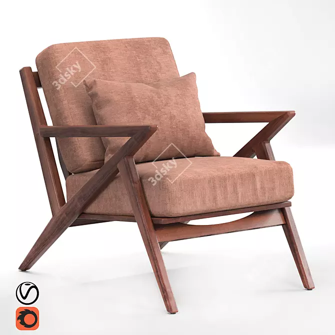 Wooden Fabric Armchair 3D model image 1