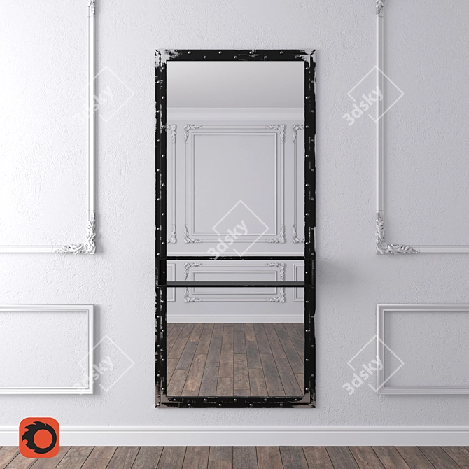 Industrial Metal Frame Loft Mirror 3D model image 1