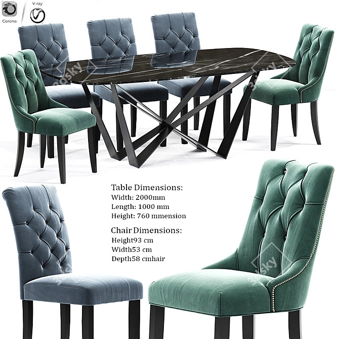 Modern Preston Dining Chair Set 3D model image 1