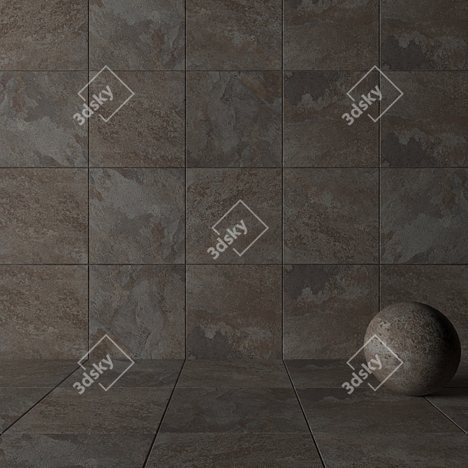 Rajasthan Black Stone Tiles: Multi-Texture Wall Set 3D model image 3