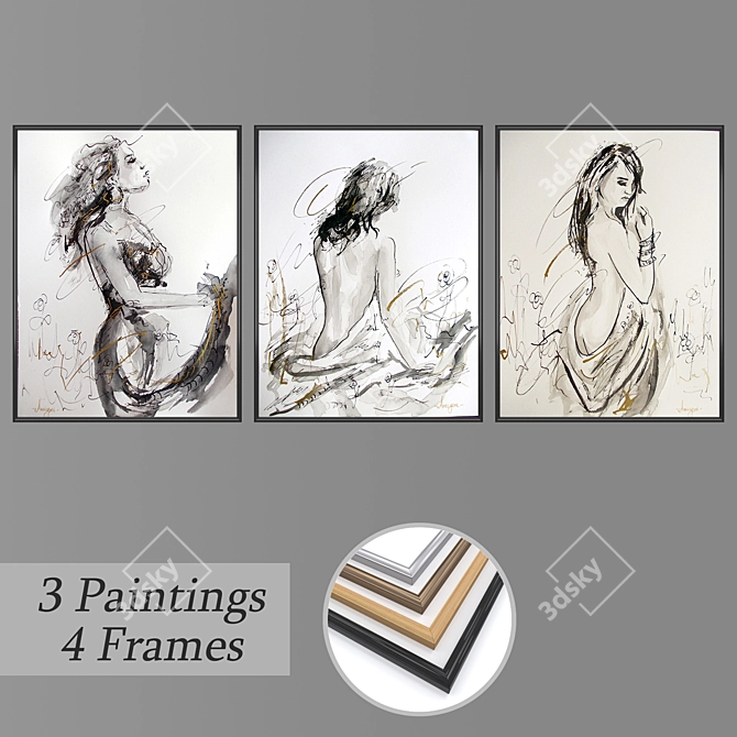 Artistic Wall Decor Set with Multiple Frames 3D model image 1