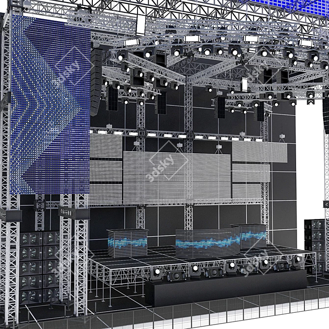 EDM Concert Stage: High-Energy Lighting & Powerful Speakers 3D model image 3