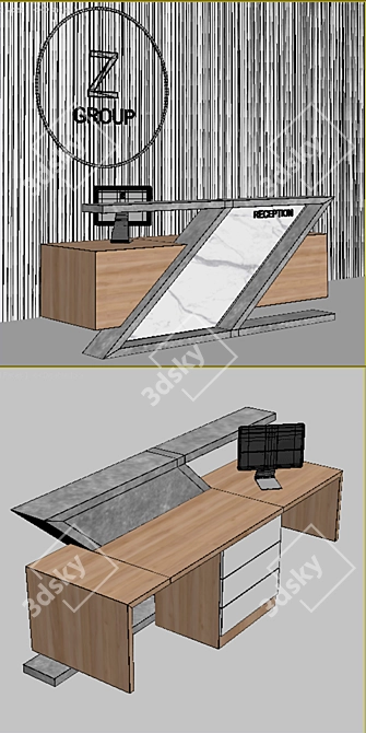 Modern Reception Desk Set 3D model image 3