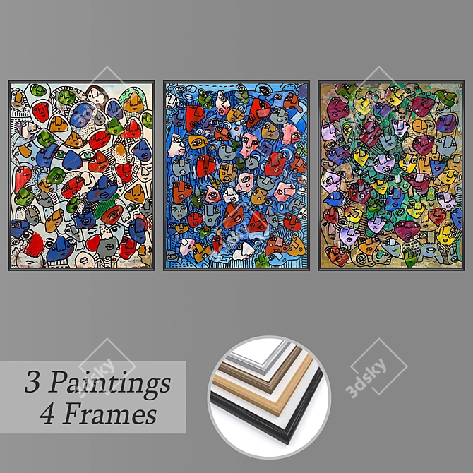 Versatile Wall Art Set | 3 Paintings & 4 Frame Options 3D model image 1