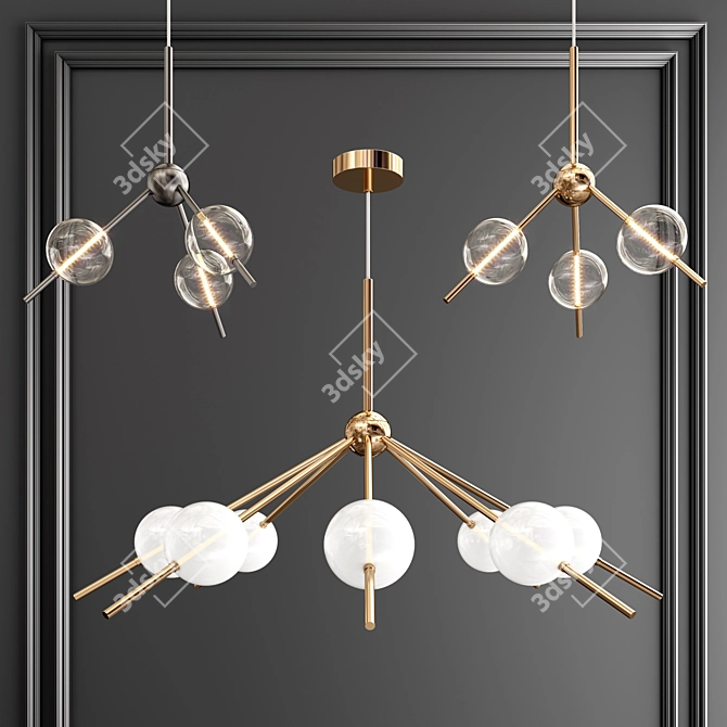 Sleek Metal Glass Chandelier 3D model image 1