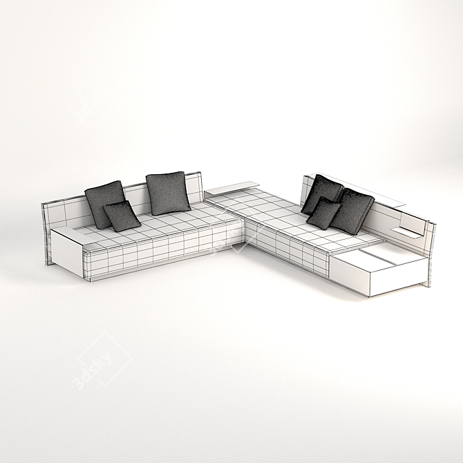 Modern Wood-backed Sofa+ in Fabric 3D model image 3