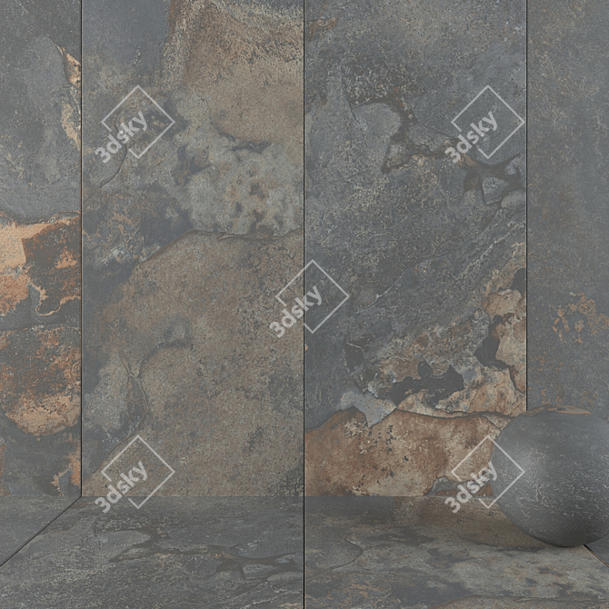 Kayah Rust Stone Wall Tiles - Set of 3 3D model image 1