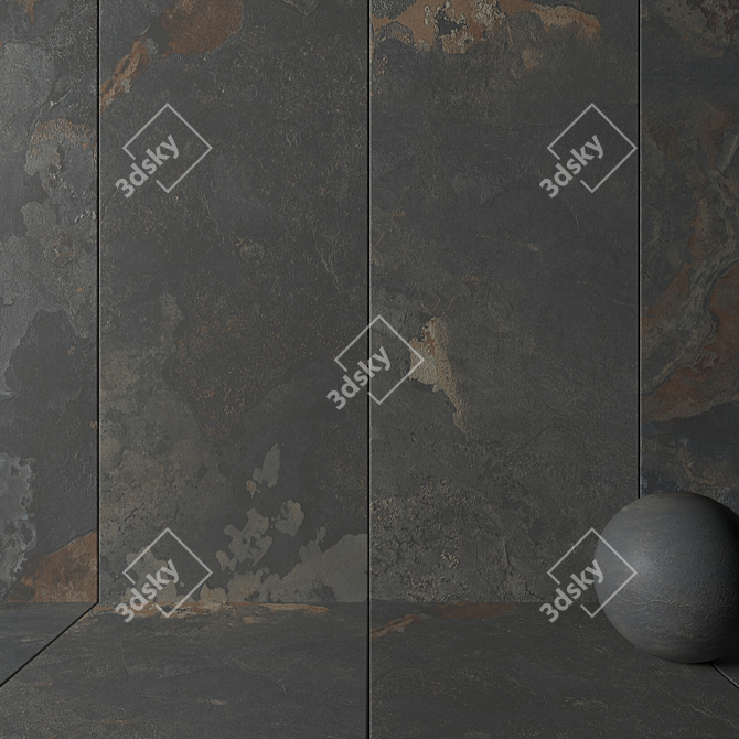 Elegant Kayah Rust Stone Tiles 3D model image 2