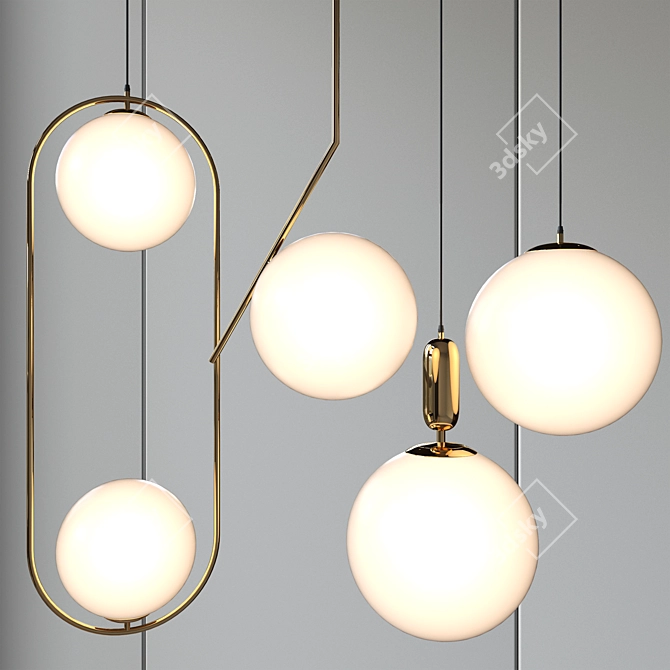 Golden Metal Pendant Lamp 3D model image 1