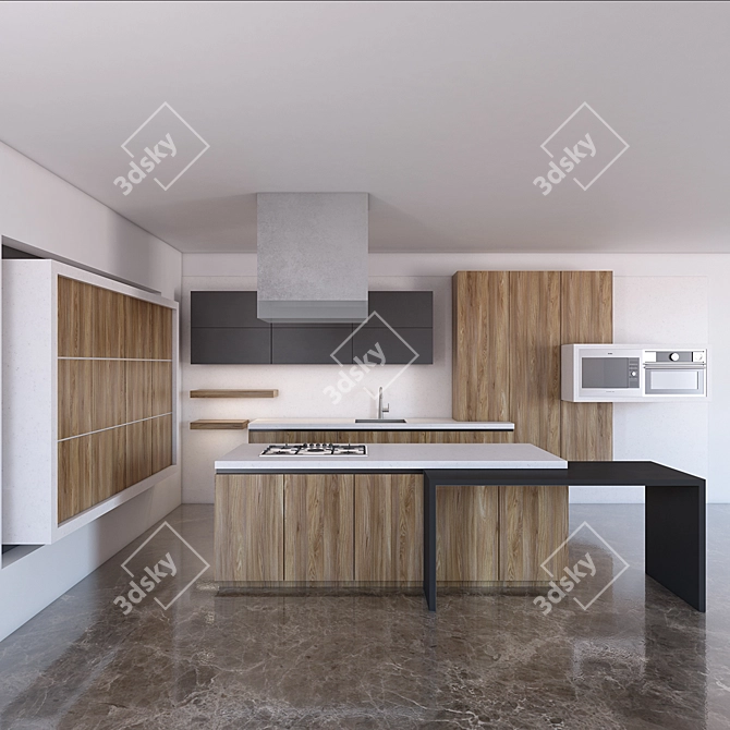 Sleek Kitchen Set 3D model image 1