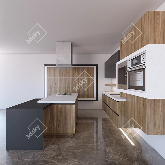 Sleek Kitchen Set 3D model image 2