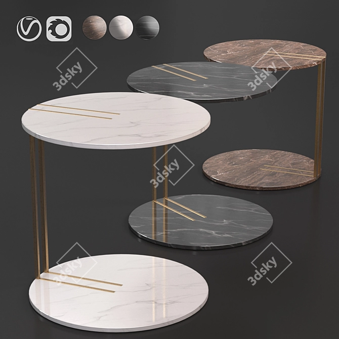 Italian Ston and Gold Coffee Tables 3D model image 1