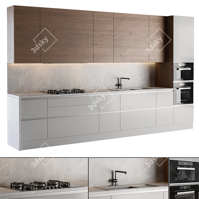 Modern Wood & Gray Kitchen Set 3D model image 1