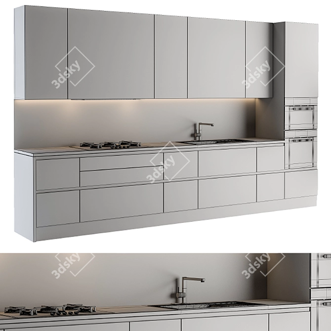 Modern Wood & Gray Kitchen Set 3D model image 4