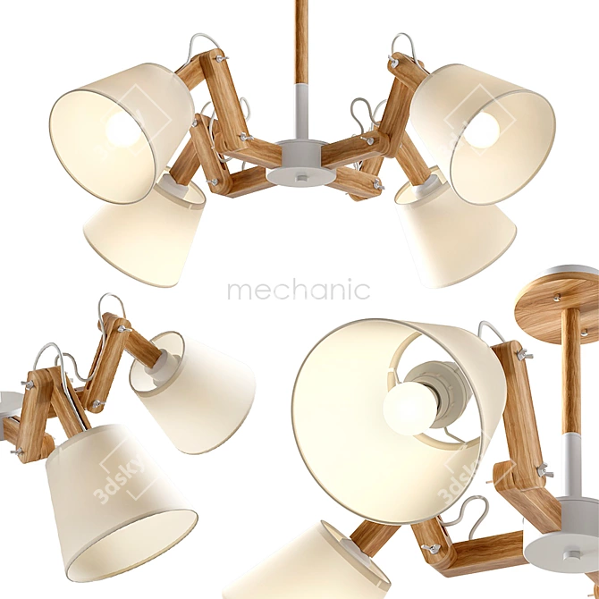 Sleek Mechanic Pendant Lamp - 4 Fabric Shades 3D model image 1