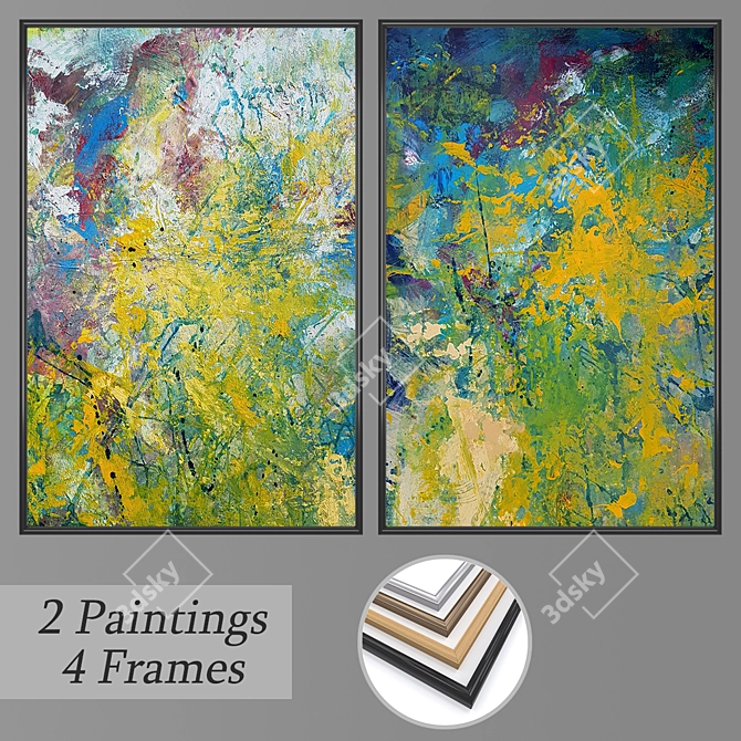 Elegant Wall Art Set with Frame Options 3D model image 1