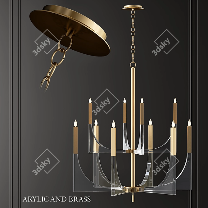 Elegant Acrylic & Brass Chandelier 3D model image 1