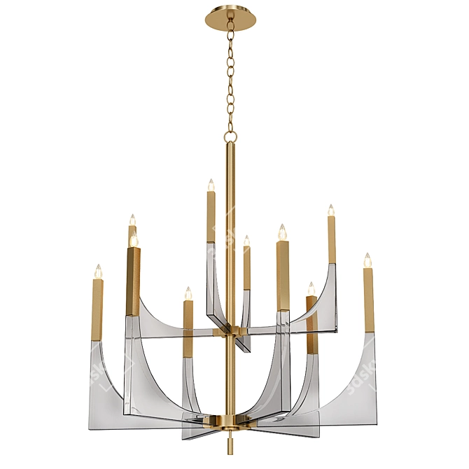 Elegant Acrylic & Brass Chandelier 3D model image 2