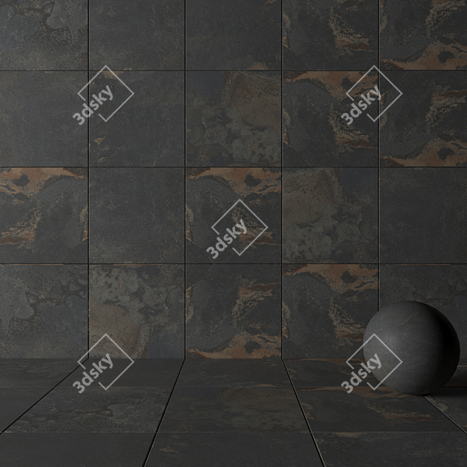 Rustic Stone Wall Tiles 3D model image 3