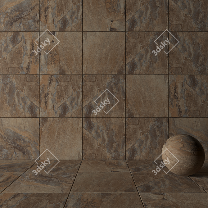 Brown Key Stone Wall Tiles 3D model image 3